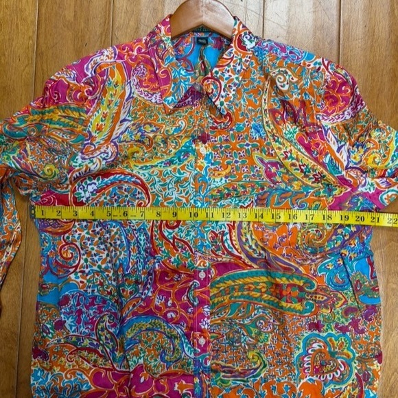 Lauren Ralph Lauren Women Colorful Button Up Shirt Size XL Artsy Hippie Boho - Picture 4 of 8